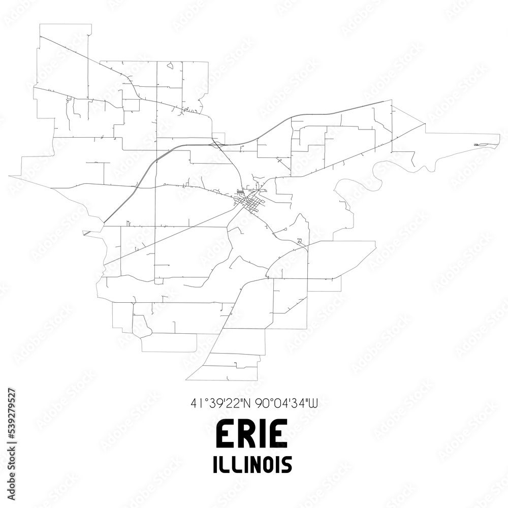 Erie Illinois. US street map with black and white lines.