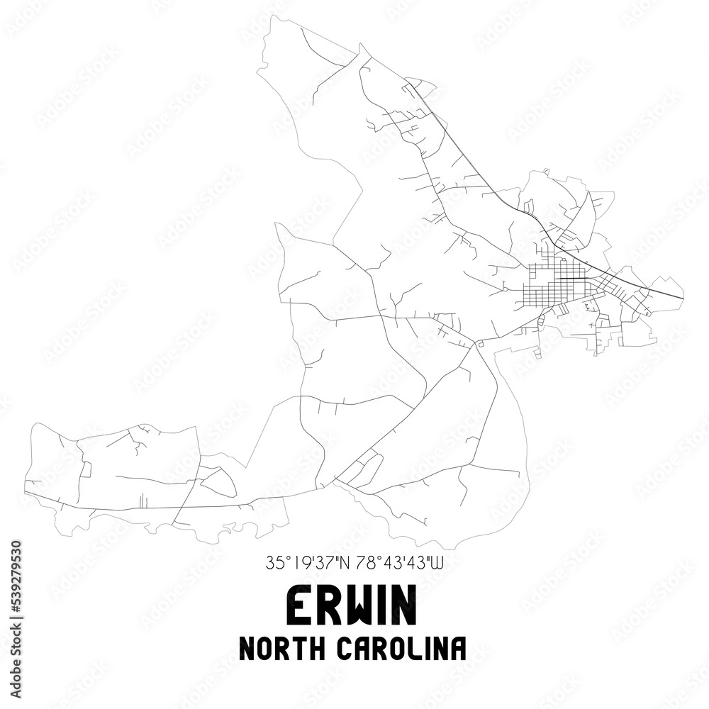 Erwin North Carolina. US street map with black and white lines. Stock ...