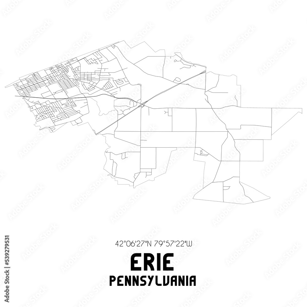 Erie Pennsylvania. US street map with black and white lines.