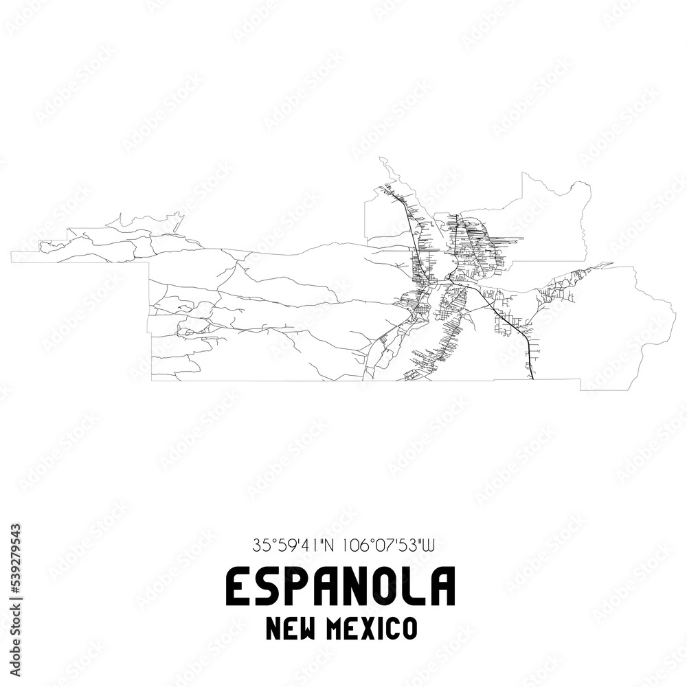 Espanola New Mexico. US street map with black and white lines.