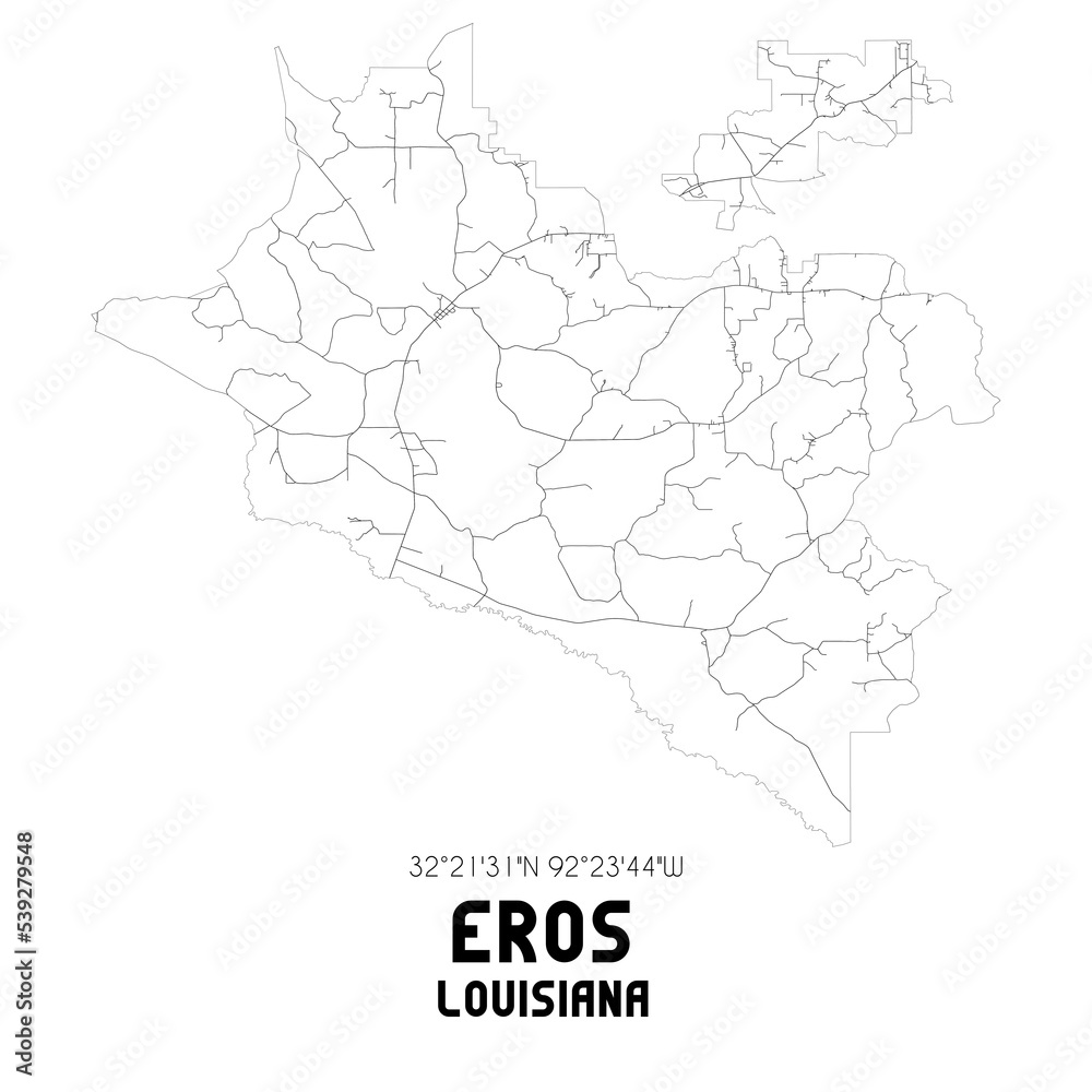 Fototapeta premium Eros Louisiana. US street map with black and white lines.
