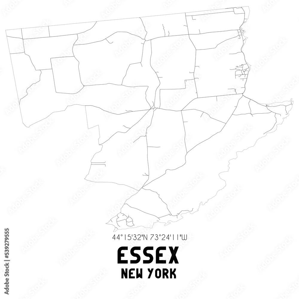 Essex New York. US street map with black and white lines.