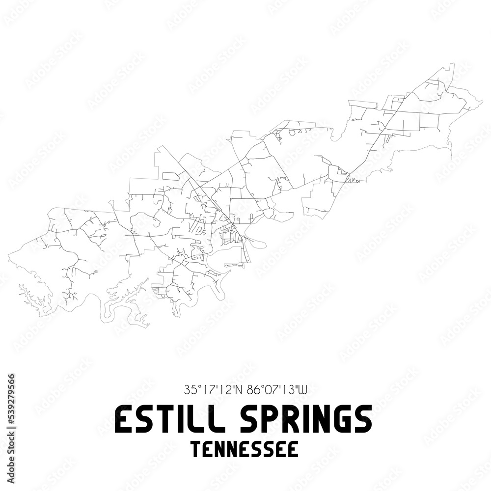 Estill Springs Tennessee. US street map with black and white lines.