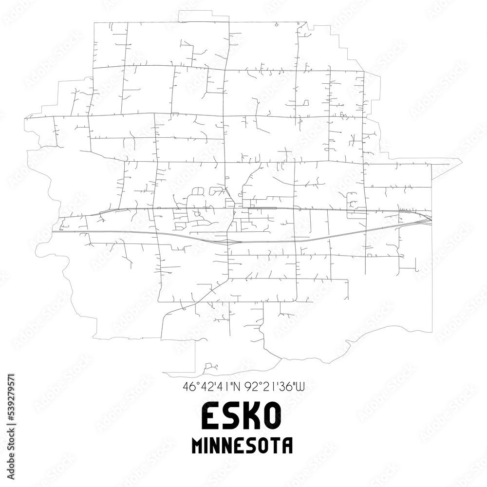 Esko Minnesota. US street map with black and white lines. Esko Minnesota. US street map with black and white lines.