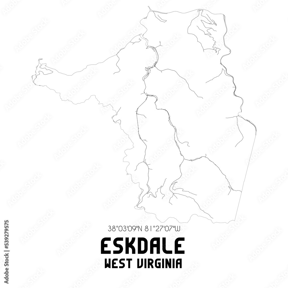 Eskdale West Virginia. US street map with black and white lines.
