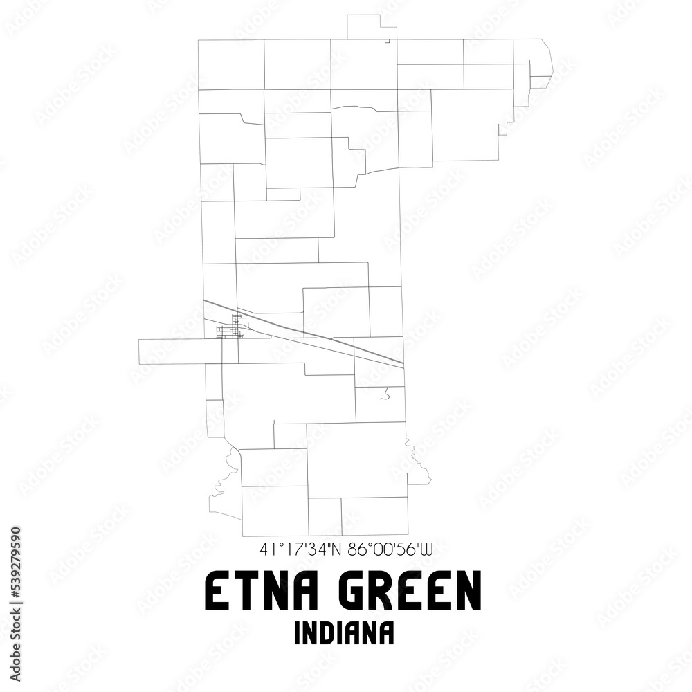 Etna Green Indiana. US street map with black and white lines.