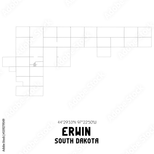 Erwin South Dakota. US street map with black and white lines.