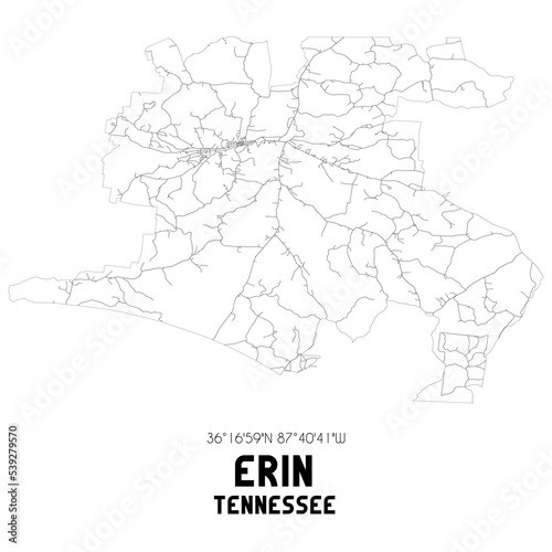 Erin Tennessee. US street map with black and white lines.