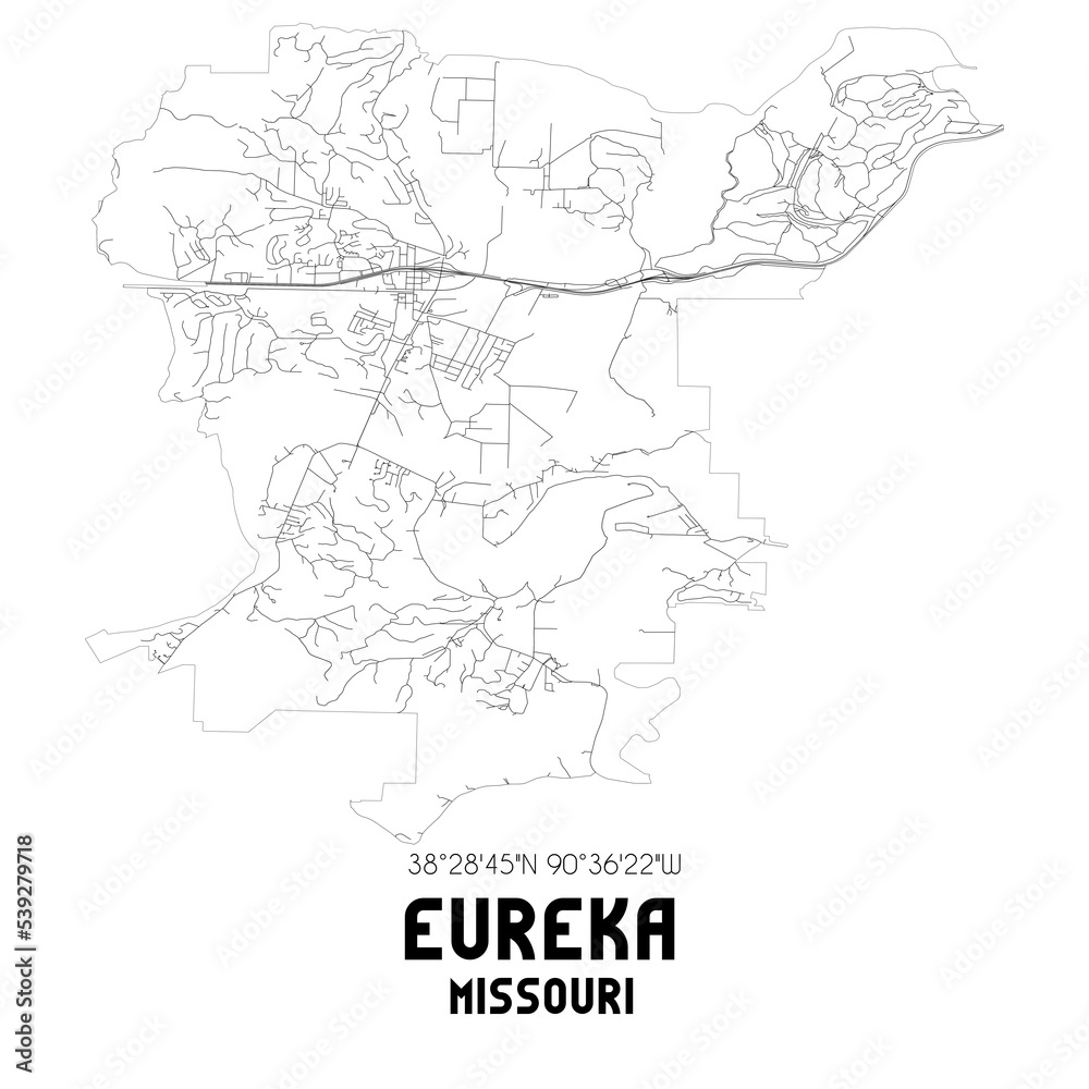 Eureka Missouri. US street map with black and white lines.
