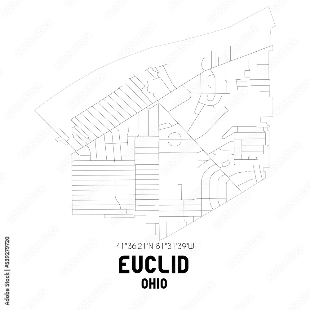 Euclid Ohio. US street map with black and white lines.