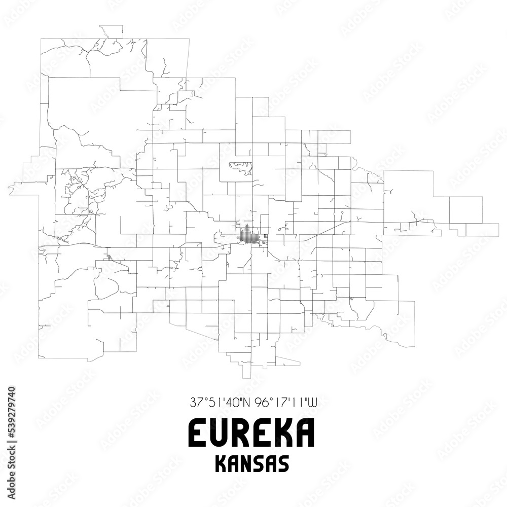 Eureka Kansas. US street map with black and white lines.