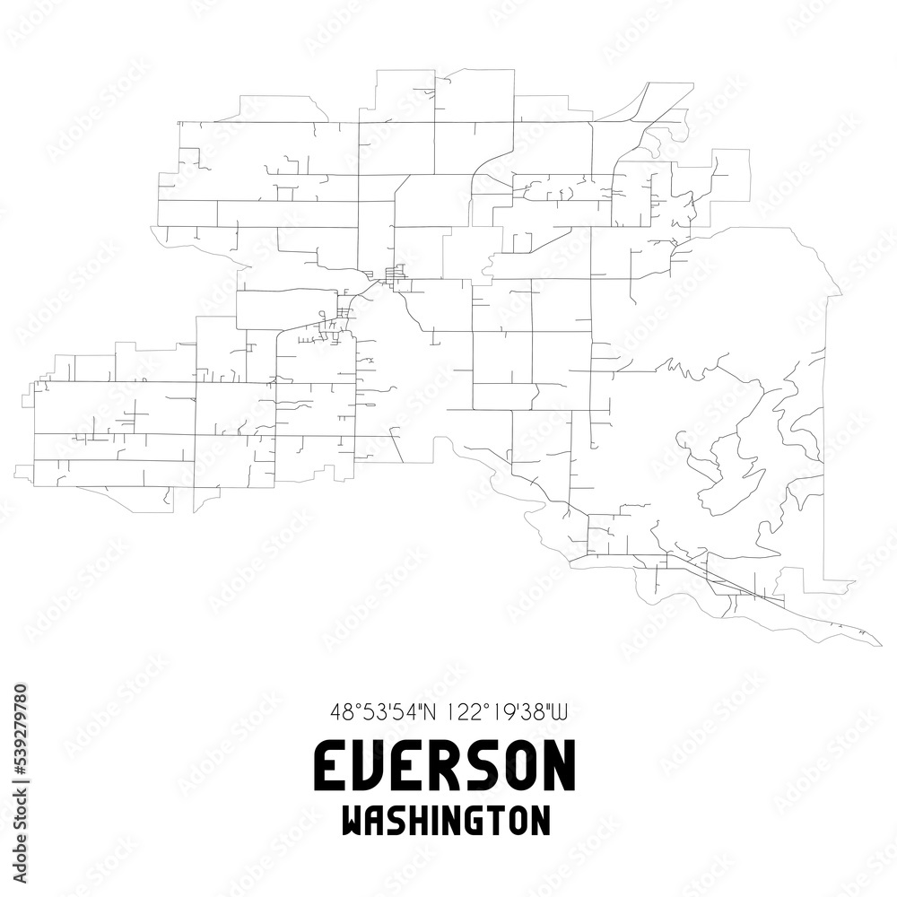 Everson Washington. US street map with black and white lines.