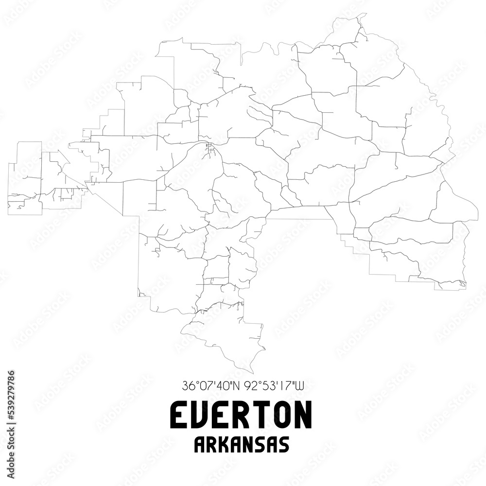 Everton Arkansas. US street map with black and white lines.