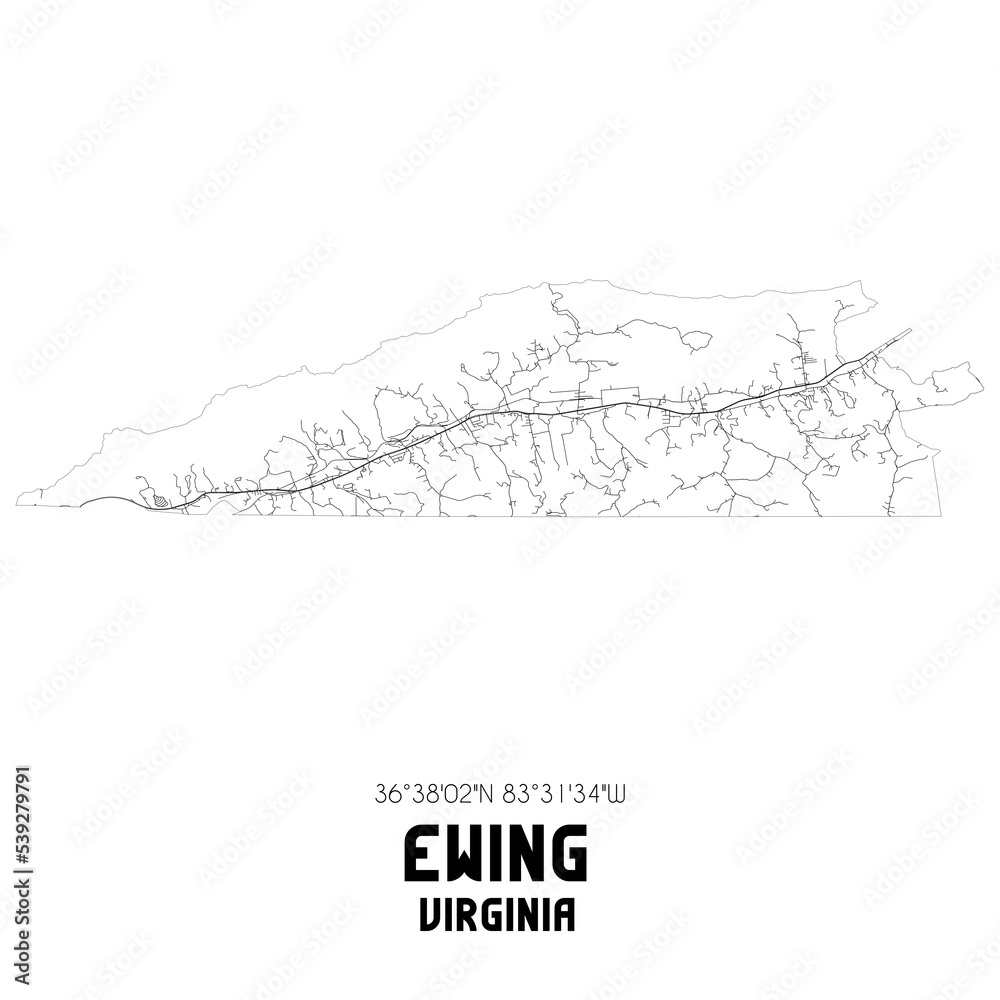 Ewing Virginia. US street map with black and white lines. Ewing Virginia. US street map with black and white lines.