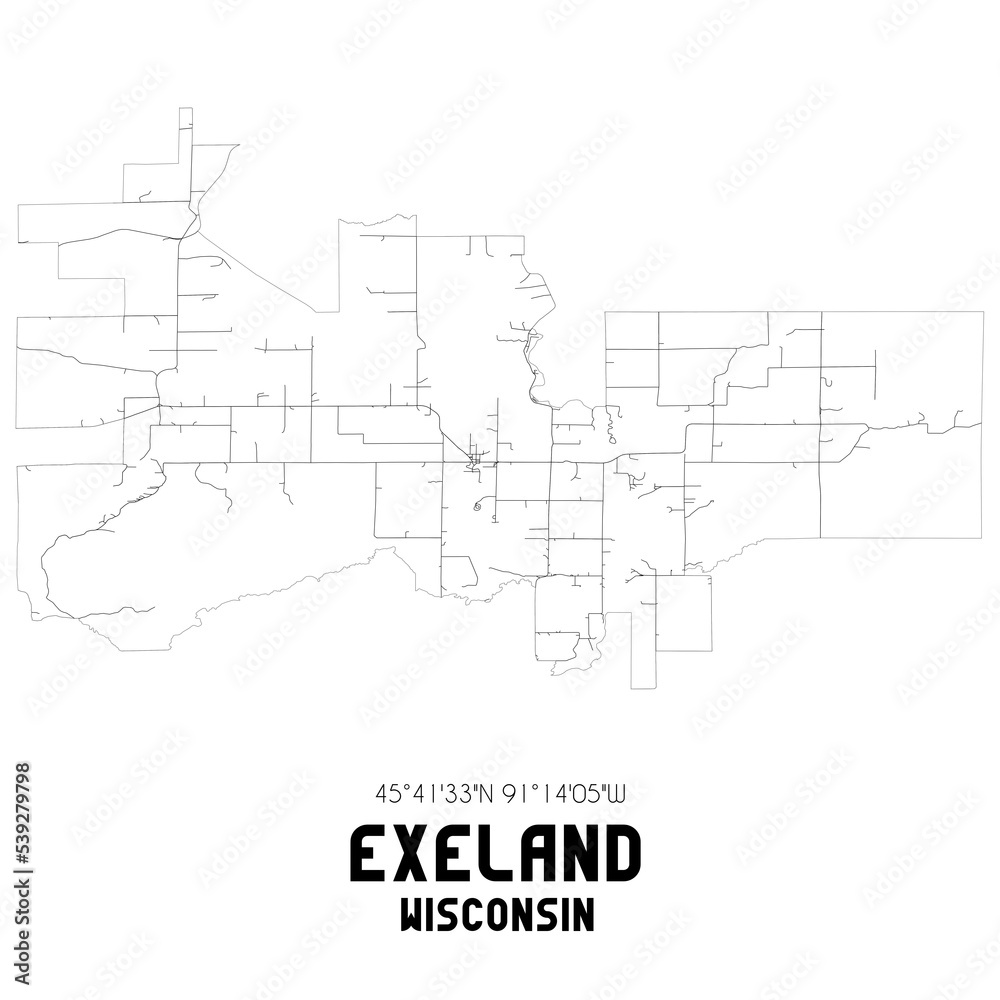 Exeland Wisconsin. US street map with black and white lines.