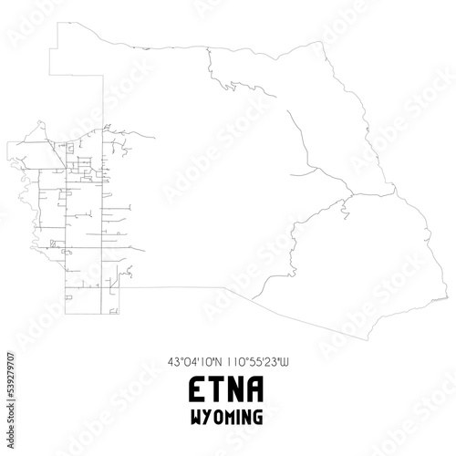 Etna Wyoming. US street map with black and white lines.