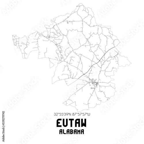 Eutaw Alabama. US street map with black and white lines.