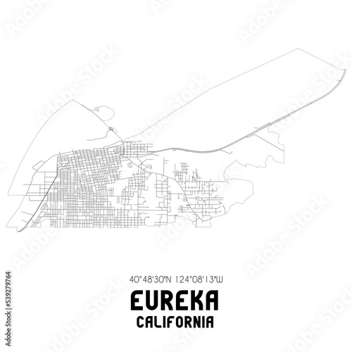 Eureka California. US street map with black and white lines. photo