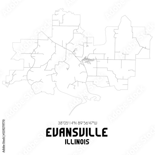 Evansville Illinois. US street map with black and white lines.