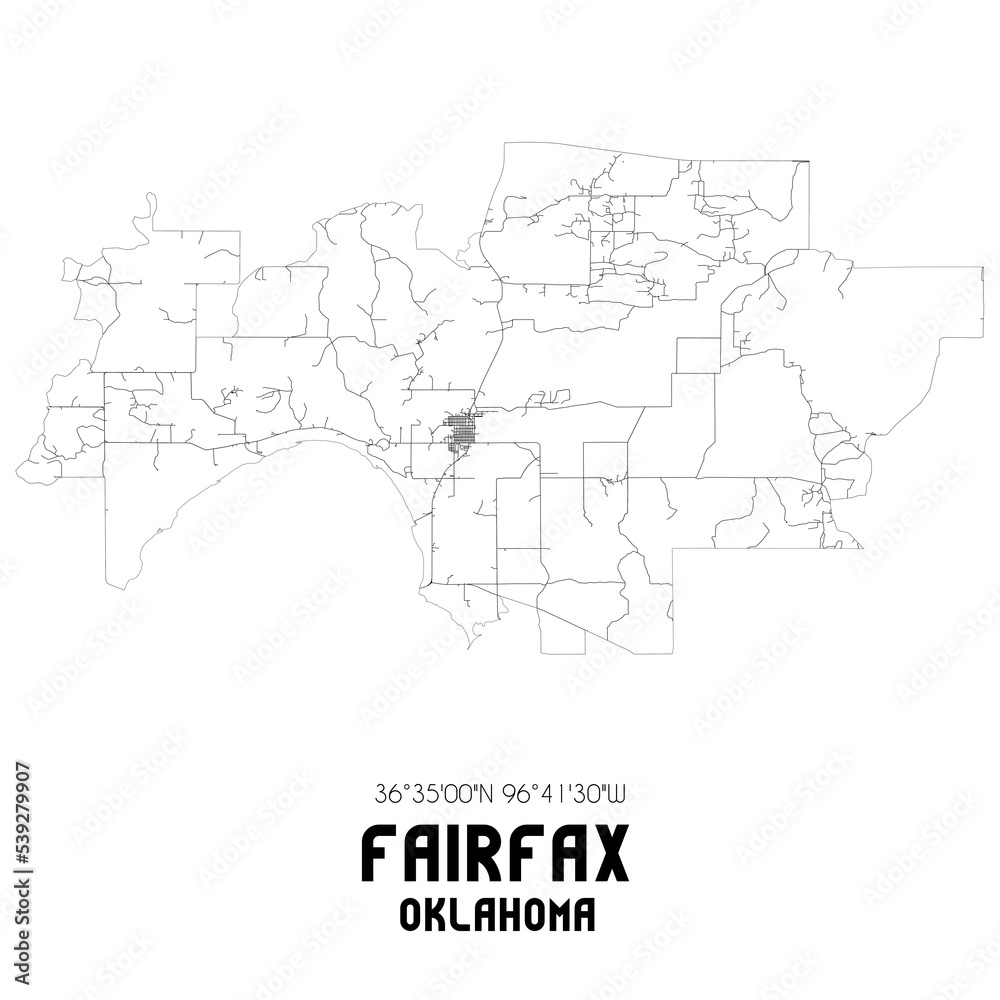 Fairfax Oklahoma. US street map with black and white lines.