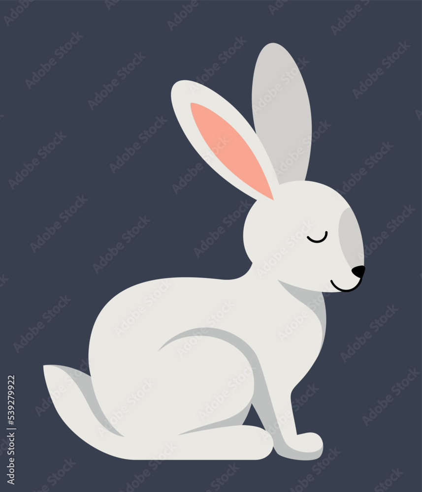 Grey rabbit icon. Charming gray bunny sitting. Graphic element for printing on fabric, poster or banner for website. Forest dweller, fauna, mammal and wild life. Cartoon flat vector illustration