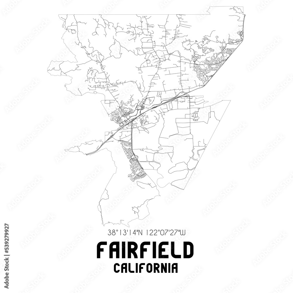 Fairfield California. US street map with black and white lines. Fairfield California. US street map with black and white lines.