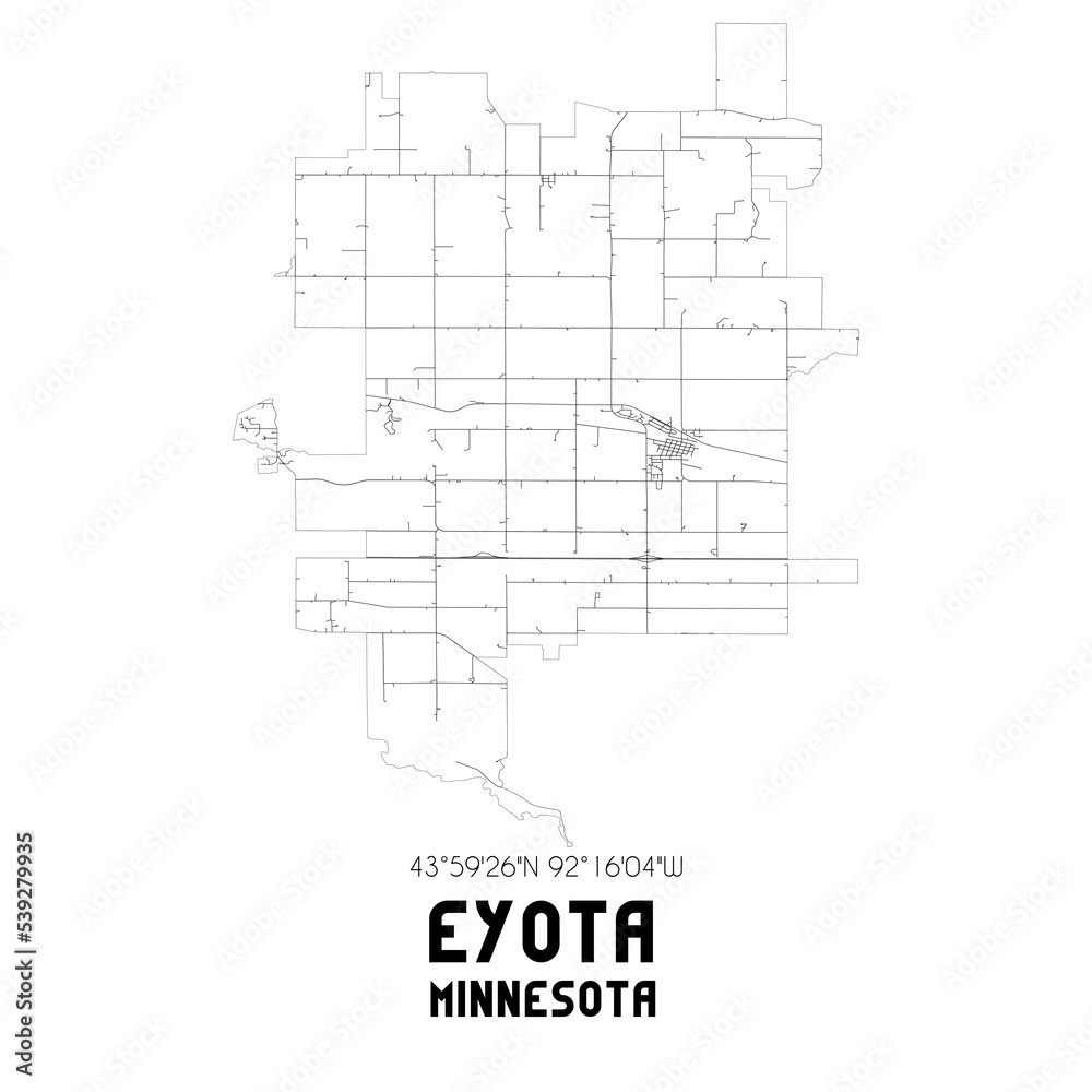 Eyota Minnesota. US street map with black and white lines.