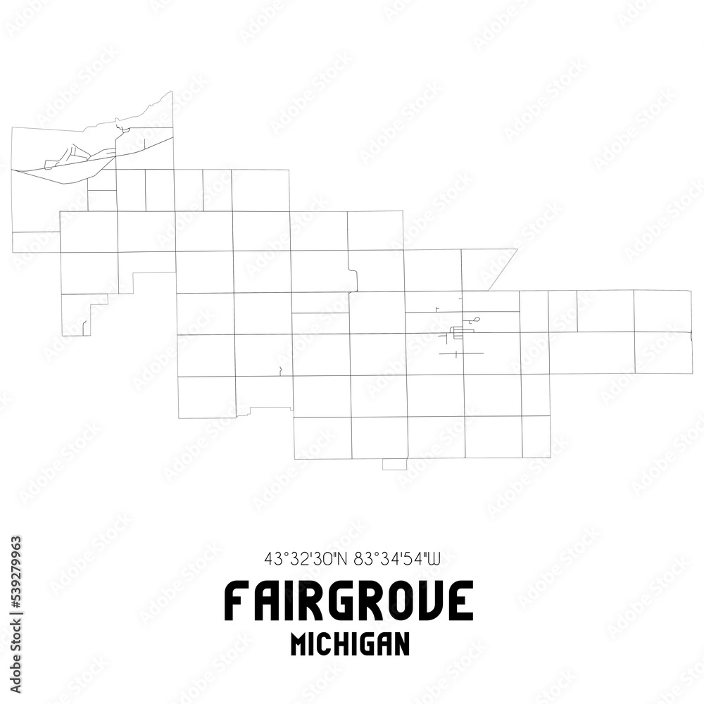 Fairgrove Michigan. US street map with black and white lines. Fairgrove Michigan. US street map with black and white lines.
