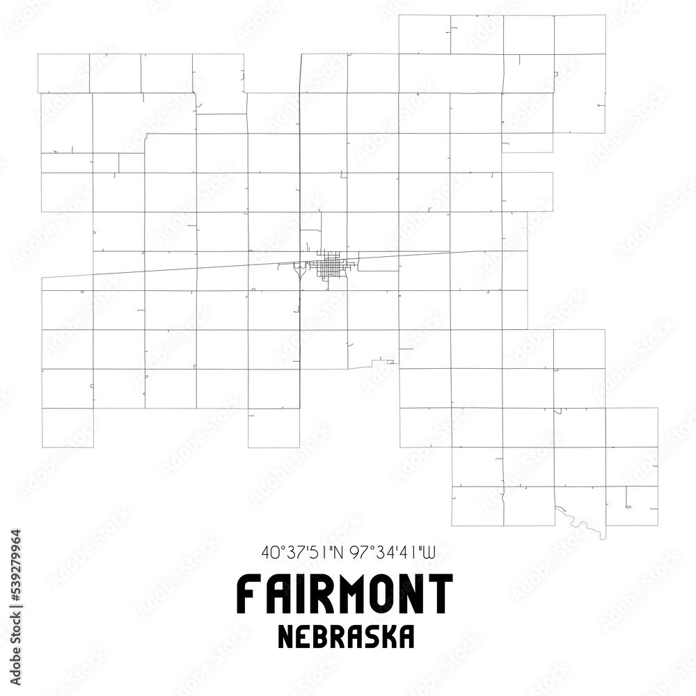 Fairmont Nebraska. US street map with black and white lines.