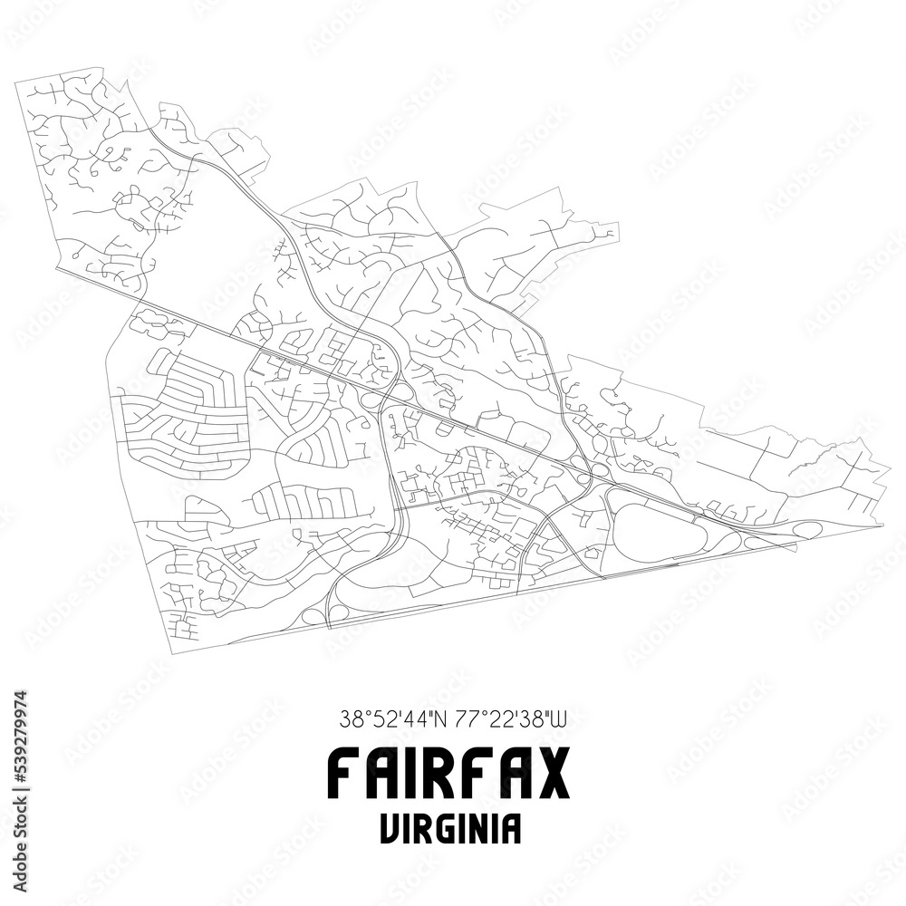 Fairfax Virginia. US street map with black and white lines.