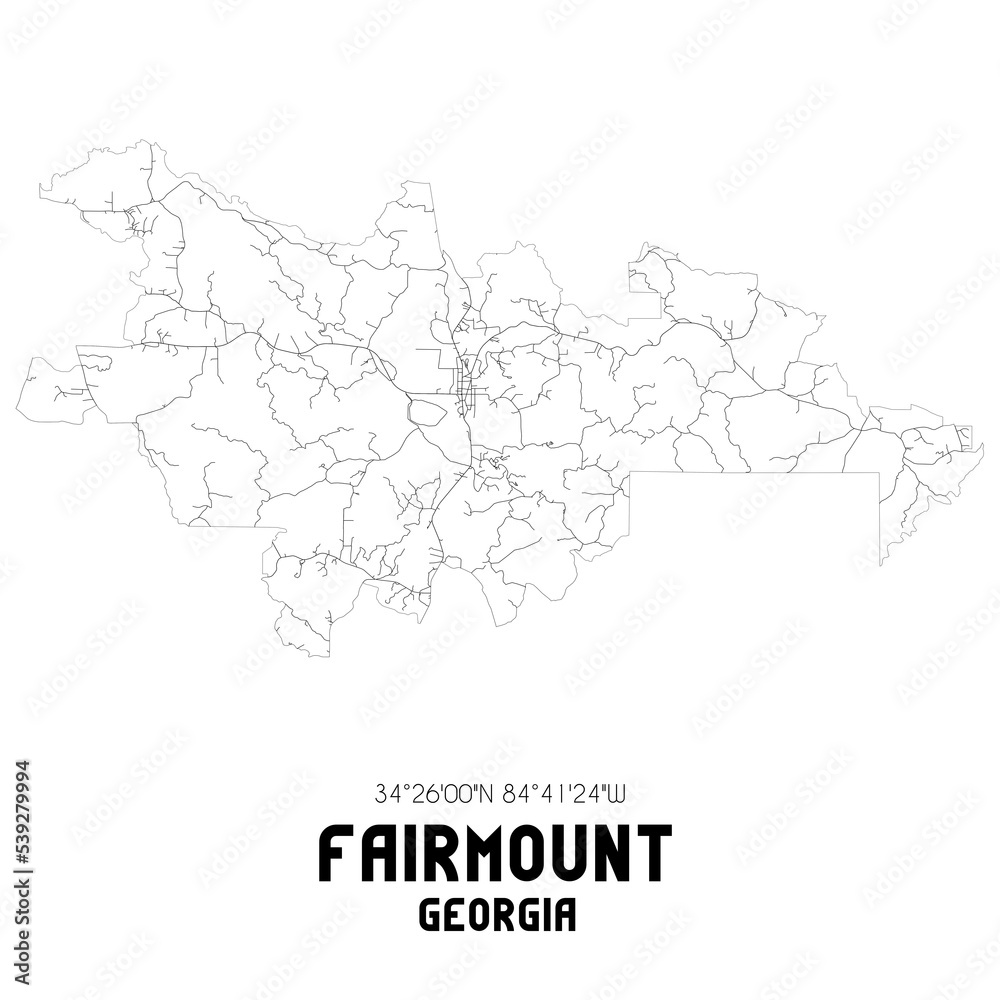 Fairmount Georgia. US street map with black and white lines.