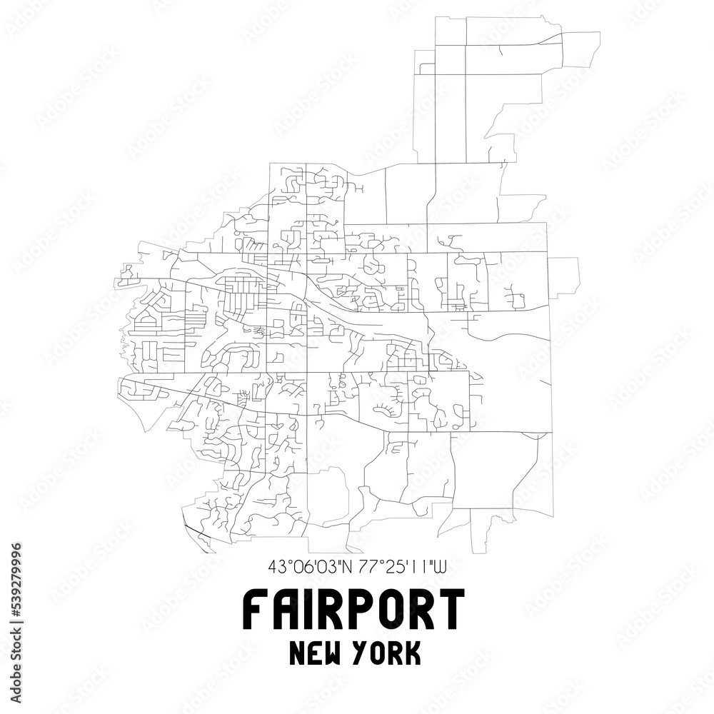 Fairport New York. US street map with black and white lines.