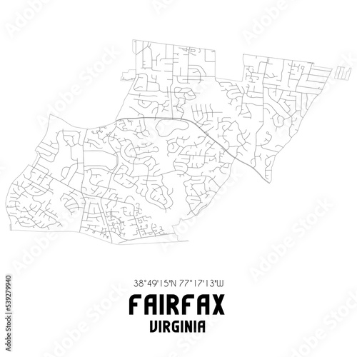 Fairfax Virginia. US street map with black and white lines.
