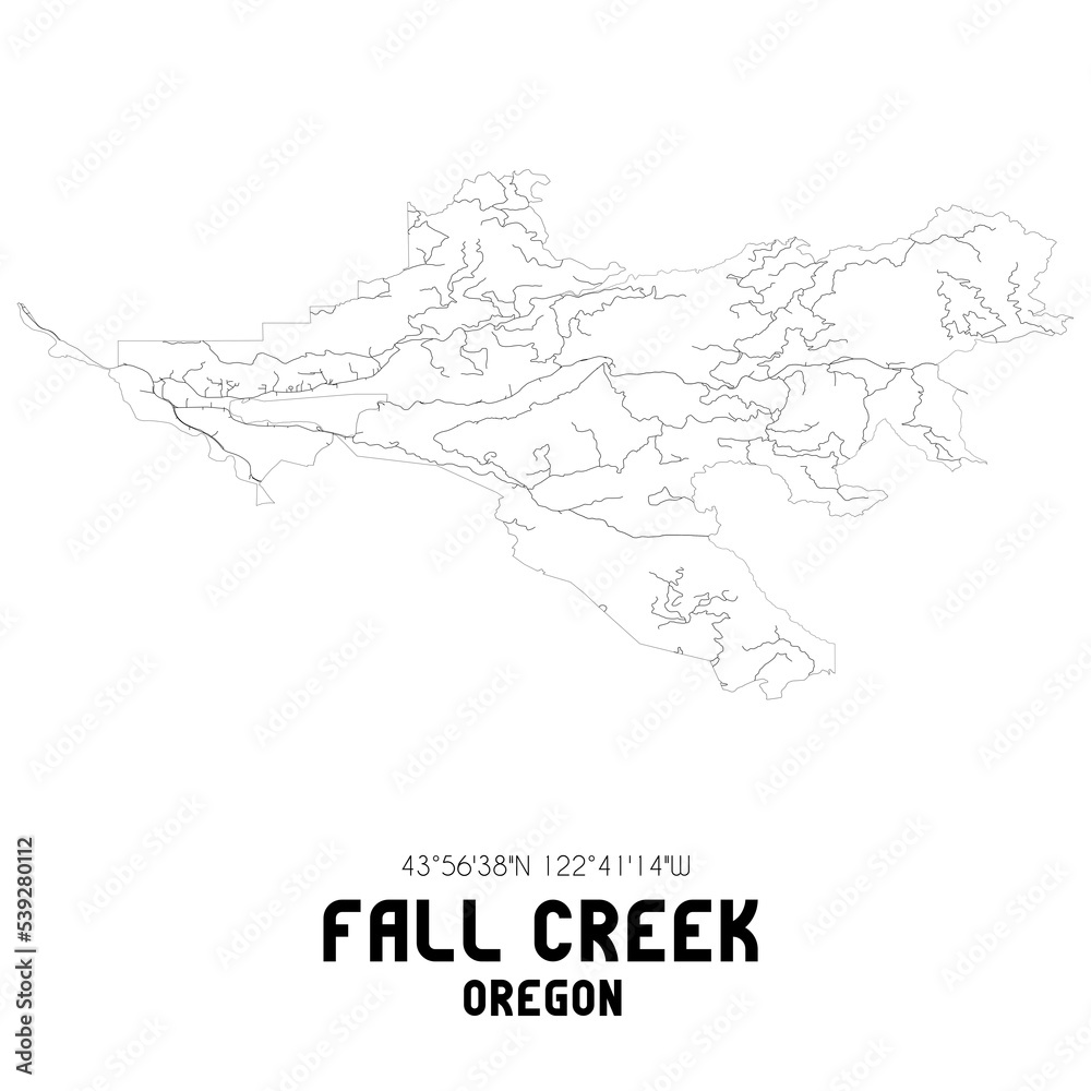 Fall Creek Oregon. US street map with black and white lines.