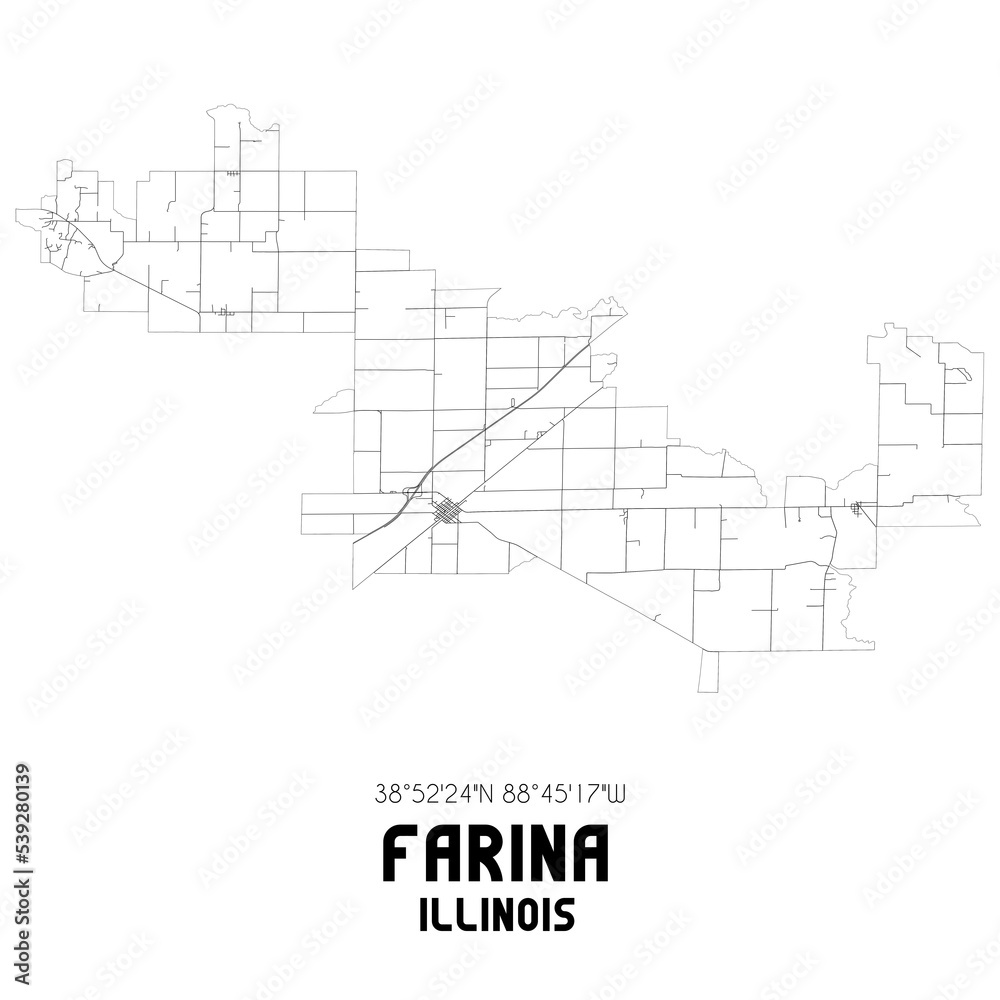 Farina Illinois. US street map with black and white lines.