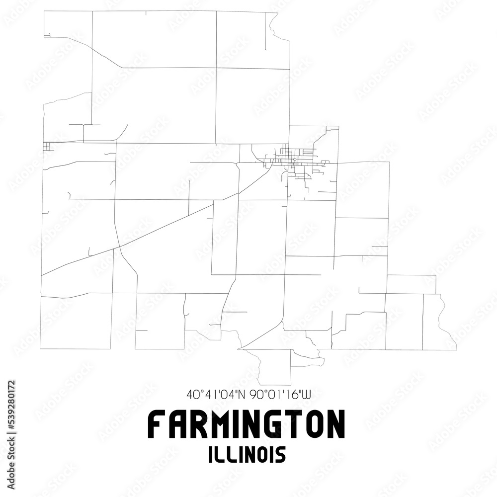 Farmington Illinois. US street map with black and white lines.