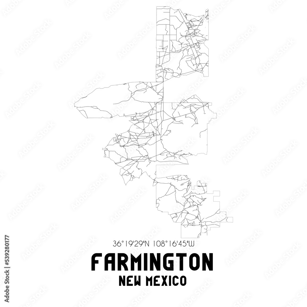 Farmington New Mexico. US street map with black and white lines. Stock
