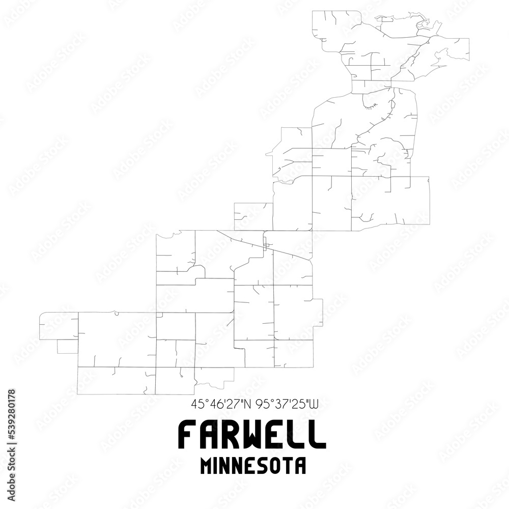 Farwell Minnesota. US street map with black and white lines.