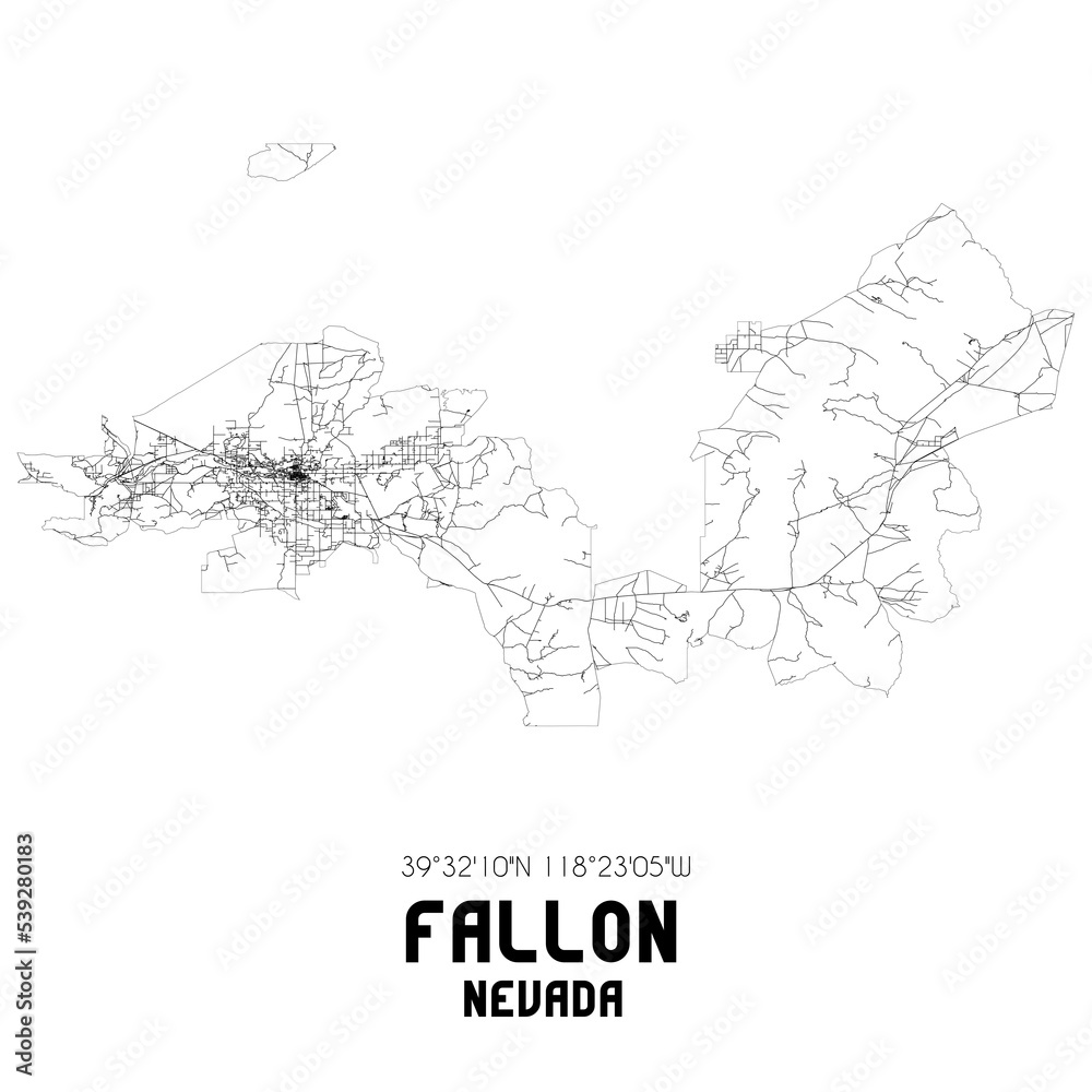 Fallon Nevada. US street map with black and white lines.