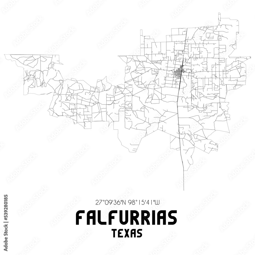 Falfurrias Texas. US street map with black and white lines.