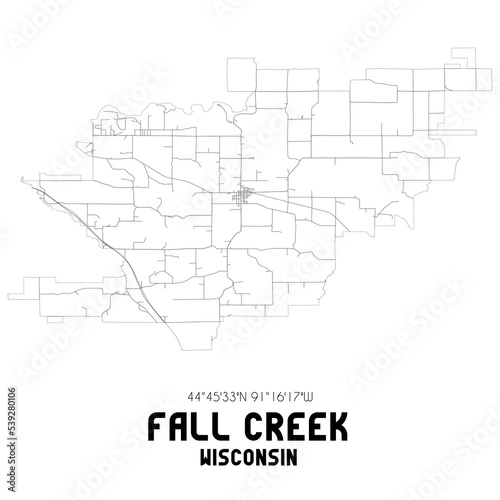Fall Creek Wisconsin. US street map with black and white lines.