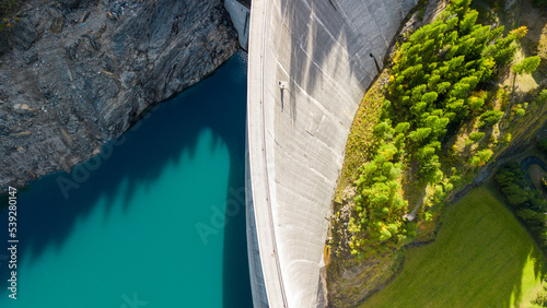 Panoramic drone view on the dam