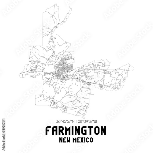 Farmington New Mexico. US street map with black and white lines.