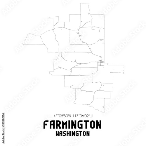 Farmington Washington. US street map with black and white lines.