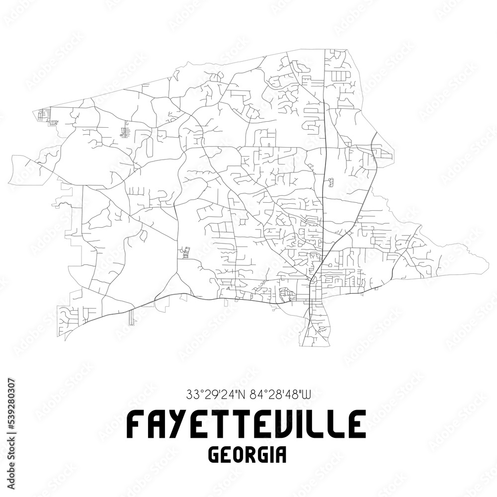 Fayetteville Georgia. US street map with black and white lines.