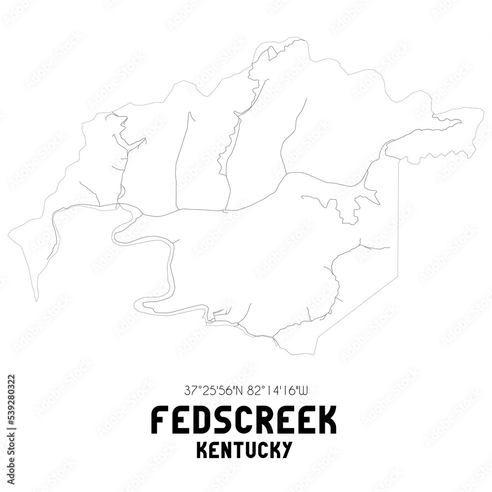 Fedscreek Kentucky. US street map with black and white lines.