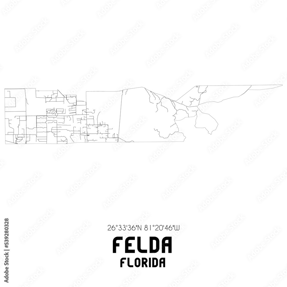 Felda Florida. US street map with black and white lines. Stock