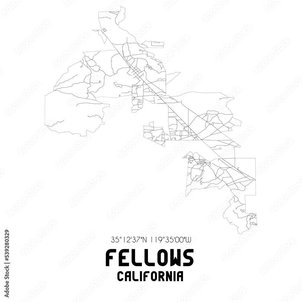 Fellows California. US street map with black and white lines. Fellows California. US street map with black and white lines.