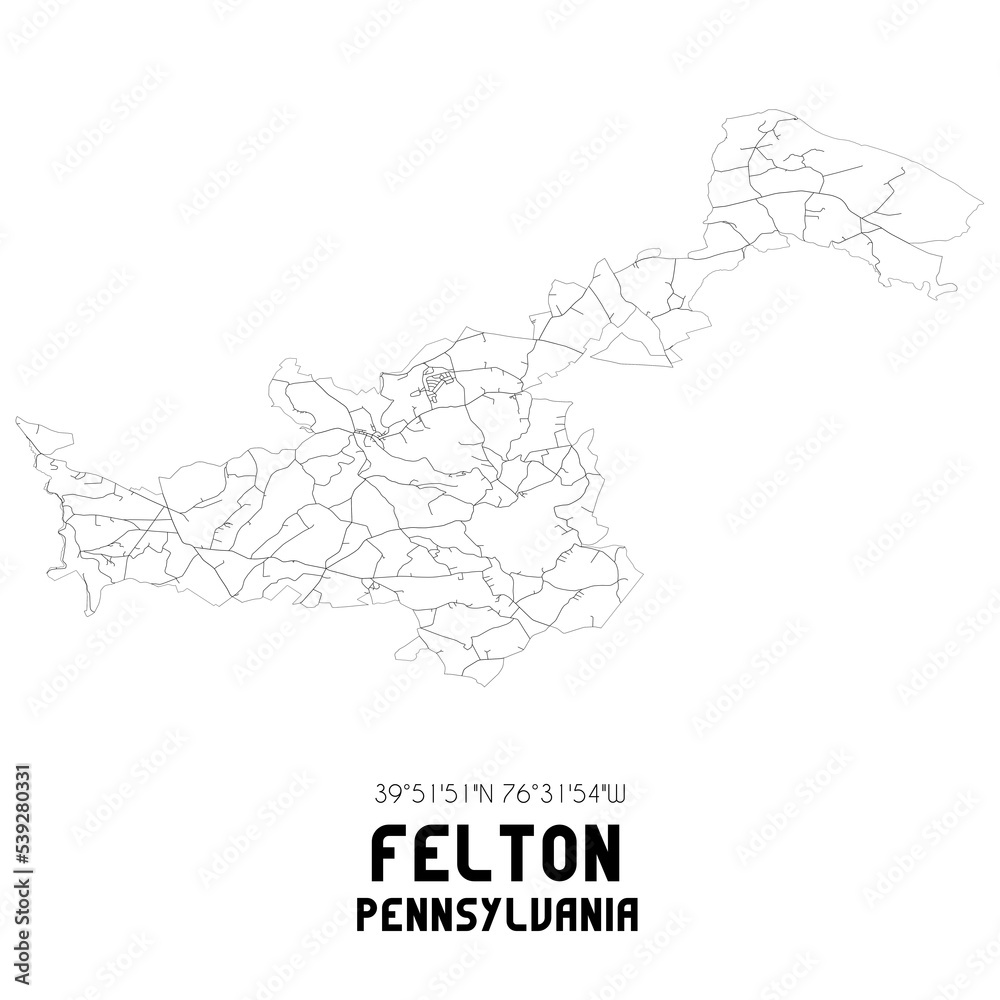 Felton Pennsylvania. US street map with black and white lines. Felton Pennsylvania. US street map with black and white lines.