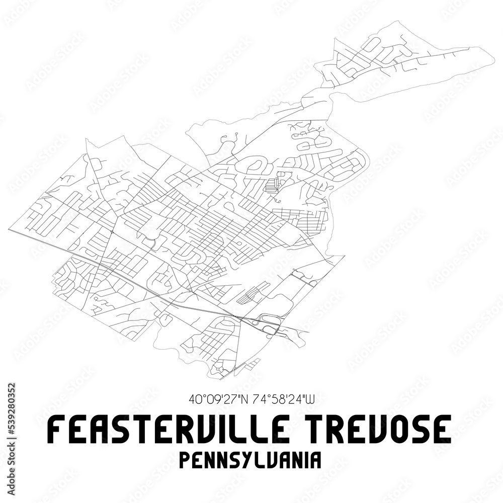 Feasterville Trevose Pennsylvania. US street map with black and white lines.